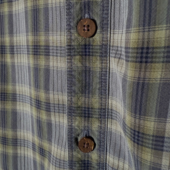 Tommy Bahama - 100% Silk Plaid Shirt - Lightweight M - Green/Grey - Wood Buttons - Picture 6 of 6